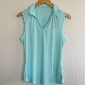Sleeveless V-Neck Polo Top in Light Aqua